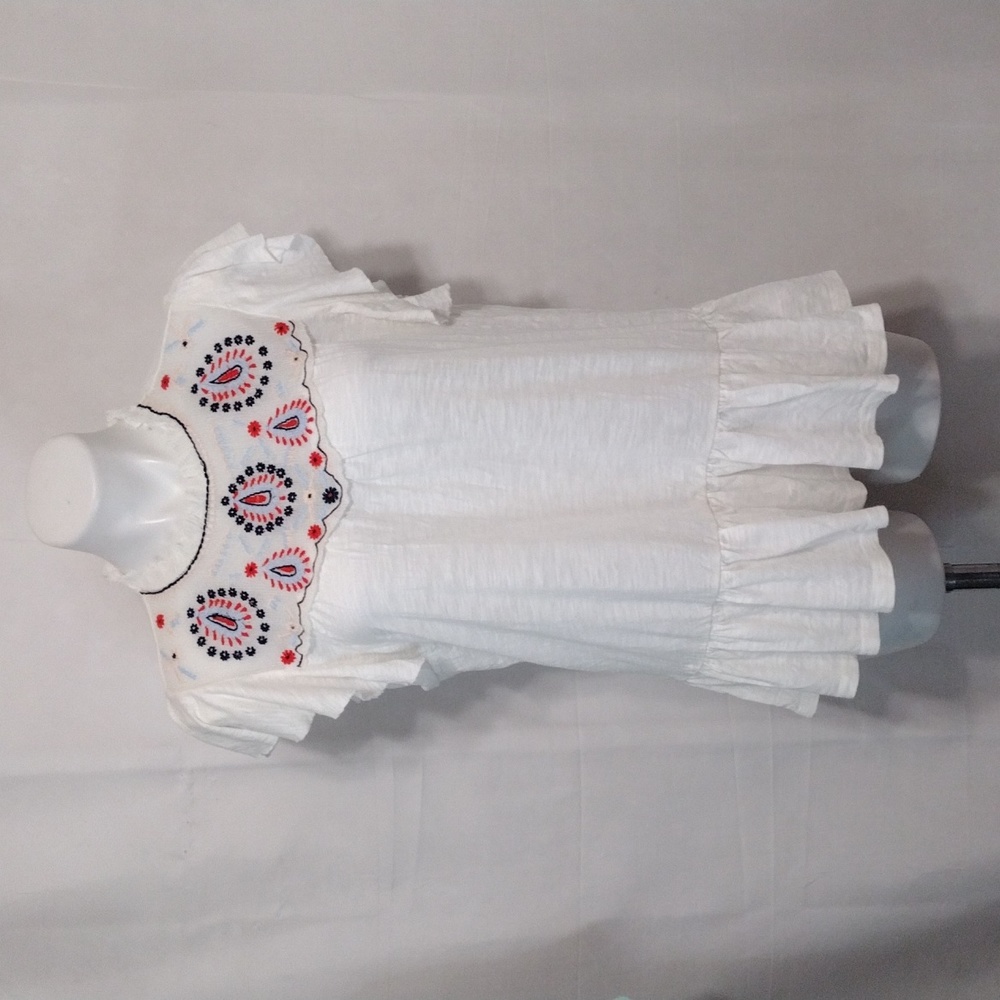 Lucky Brand Embroidered Top M Ruffled Flutter Sleeves Romantic Boho Chic Blouse